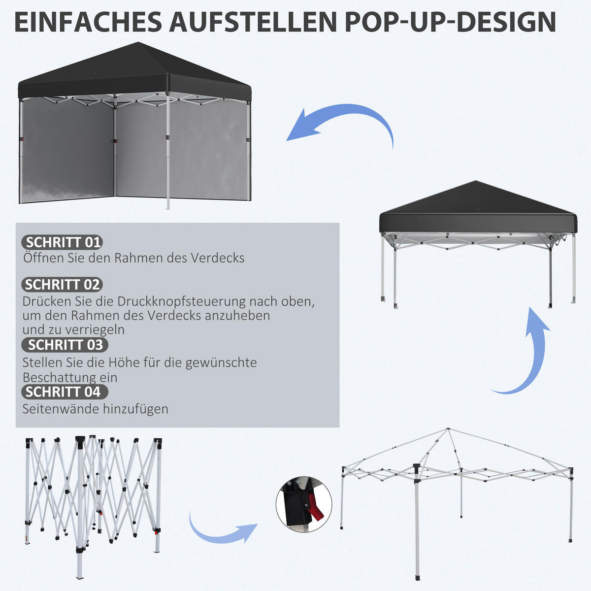Outsunny Pavillon schwarz Polyester B/H/L: ca. 297x297x274 cm Faltpavillon - schwarz (274,00/297,00/297,00cm) - Outsunny