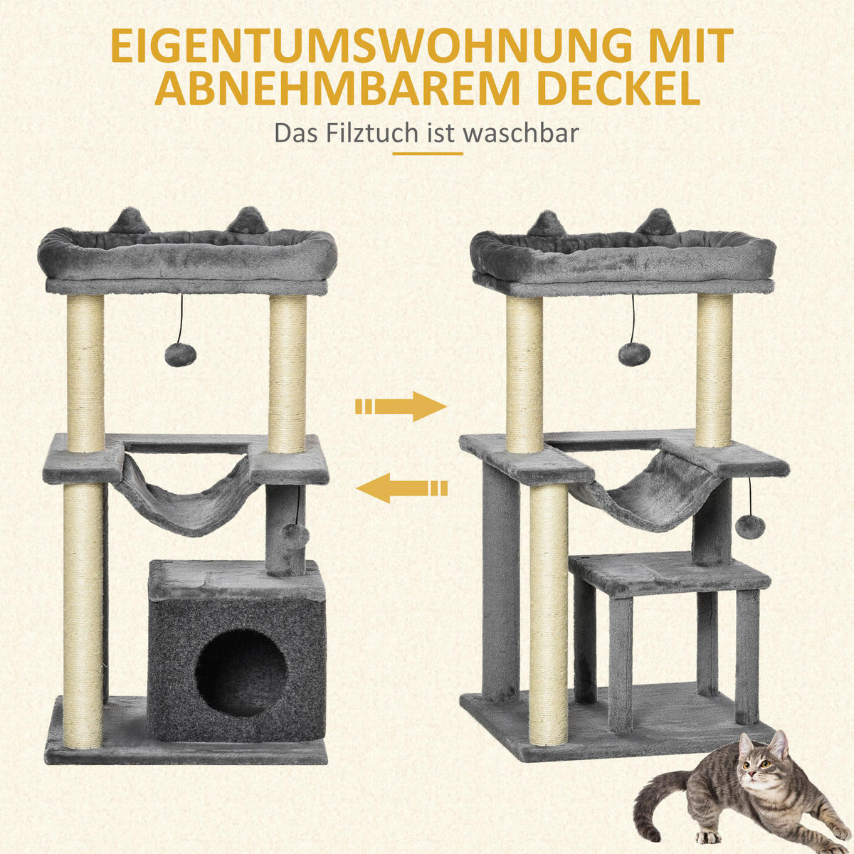 PawHut Kratzbaum grau Spanplatte B/H/L: ca. 48x48x90 cm Kratzbaum - grau (90,00/48,00/48,00cm) - PawHut