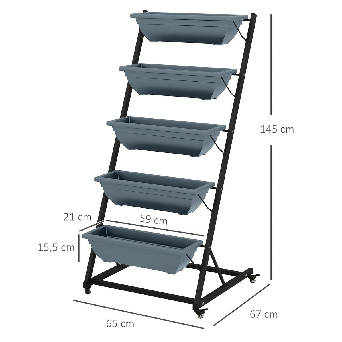 Outsunny Pflanzständer grau Polypropylen B/H/L: ca. 67x65x145 cm Blumenständer - grau (145,00/67,00/65,00cm) - Outsunny