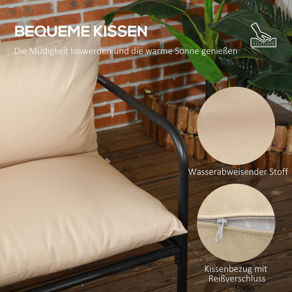 Outsunny Sitzgruppe khaki Polyester B/H/L: ca. 58x116x66 cm Gartenmöbel-Set - khaki (66,00/58,00/116,00cm) - Outsunny