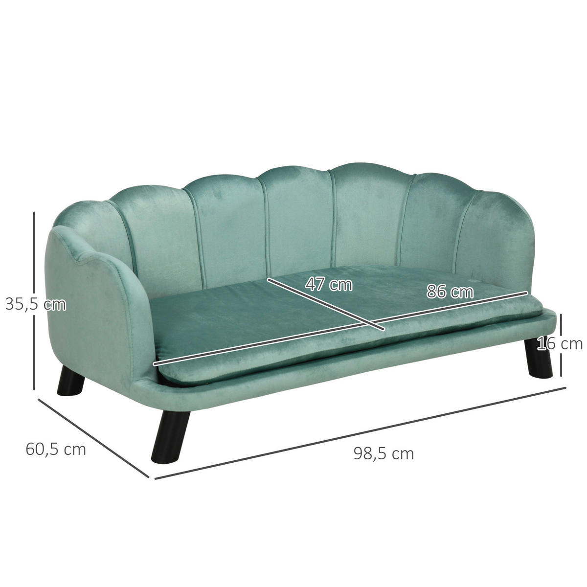 PawHut Hunde-Zubehör grün Polypropylen B/H/L: ca. 60,5x98,5x35,5 cm Hundesofa - grün (35,50/60,50/98,50cm) - PawHut