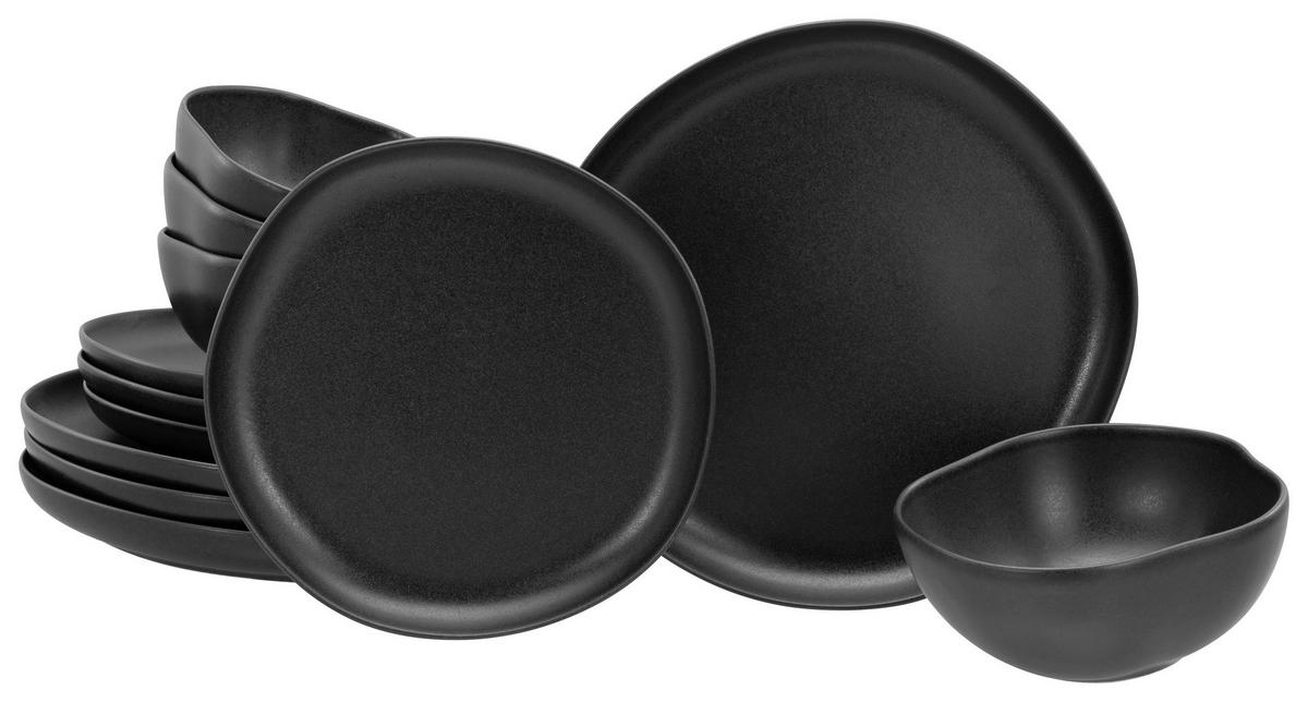 CreaTable Tafelservice Natura Organic schwarz Steinzeug 12 tlg. Natura Organic - schwarz - CreaTable
