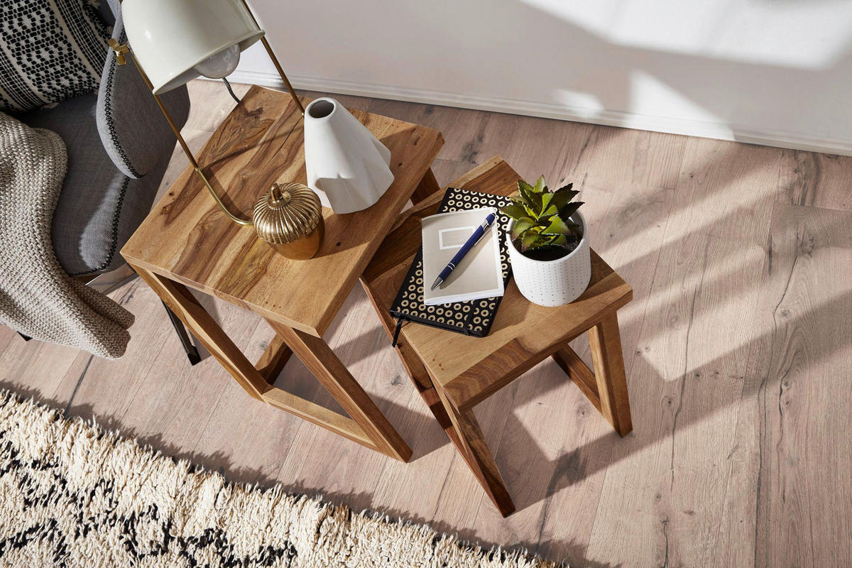 Beistelltisch 2er-Set natur Echtholz 2er-Set - natur - Wohnling