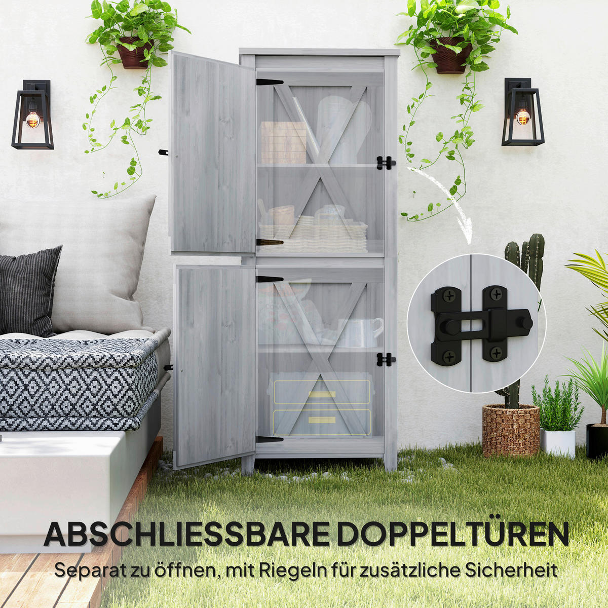 Outsunny Gartenschrank Gartenschrank - hellgrau (60,00/60,00/160,00cm) - Outsunny