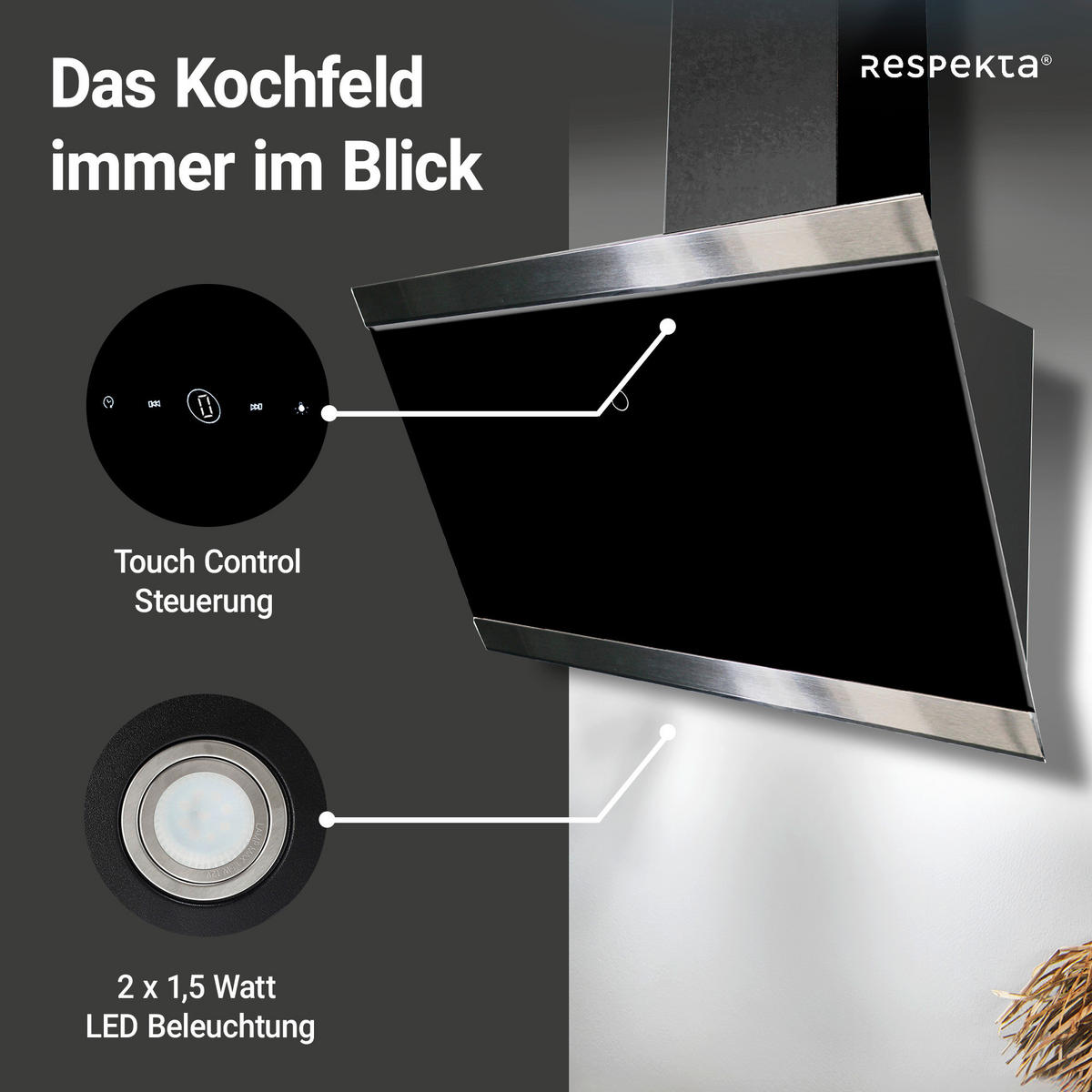 Respekta Dunstabzugshaube CH89060S schwarz B/H/T: ca. 59,5x73,5x37,8 cm CH89060S - schwarz (59,50/73,50/37,80cm) - Respekta