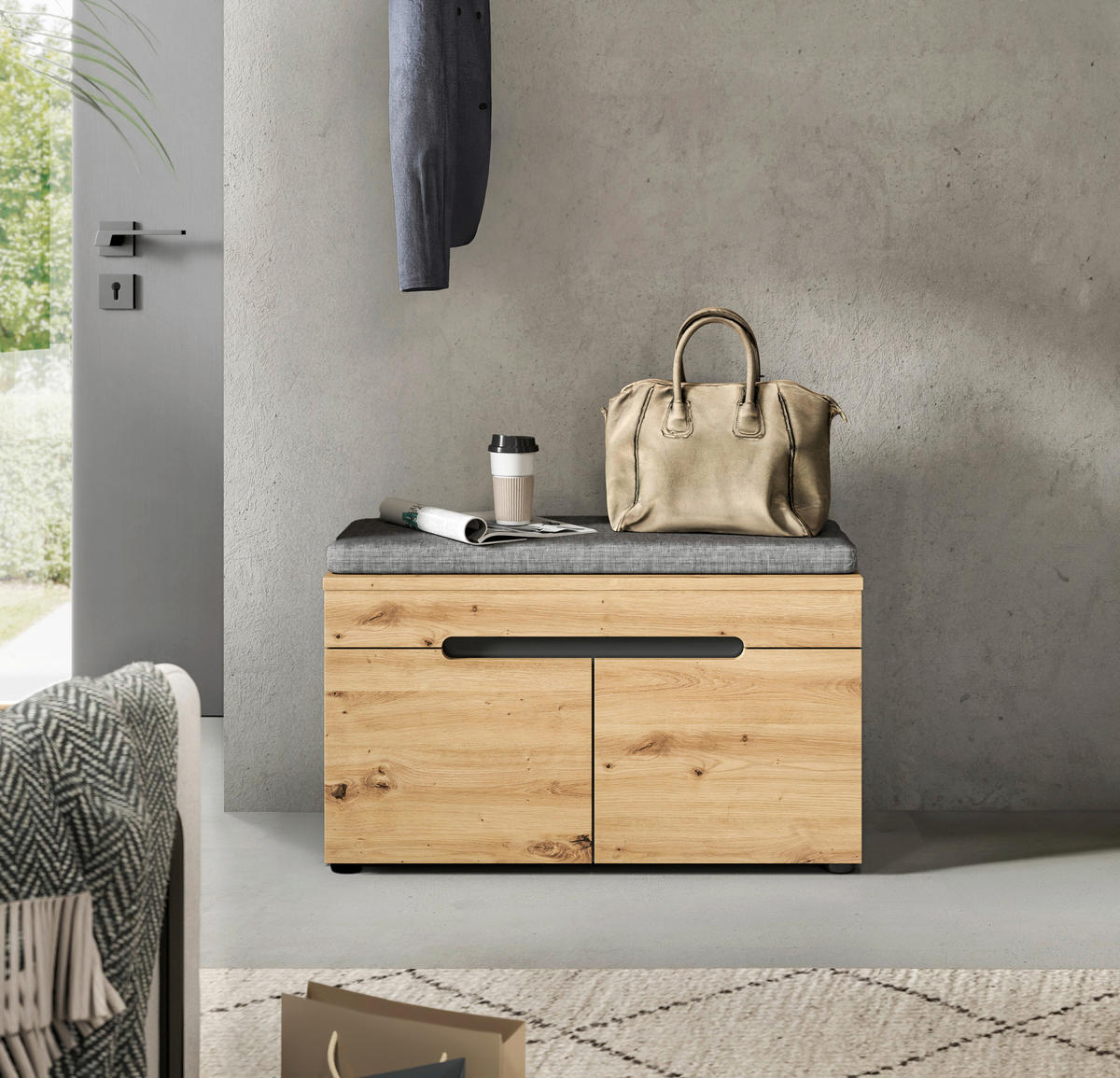 Sitzbank Canu basaltgrau Nachbildung Artisan Nachbildung B/H/T: ca. 80x45x37 cm Canu - basaltgrau (80,00/45,00/37,00cm) - xonox.home