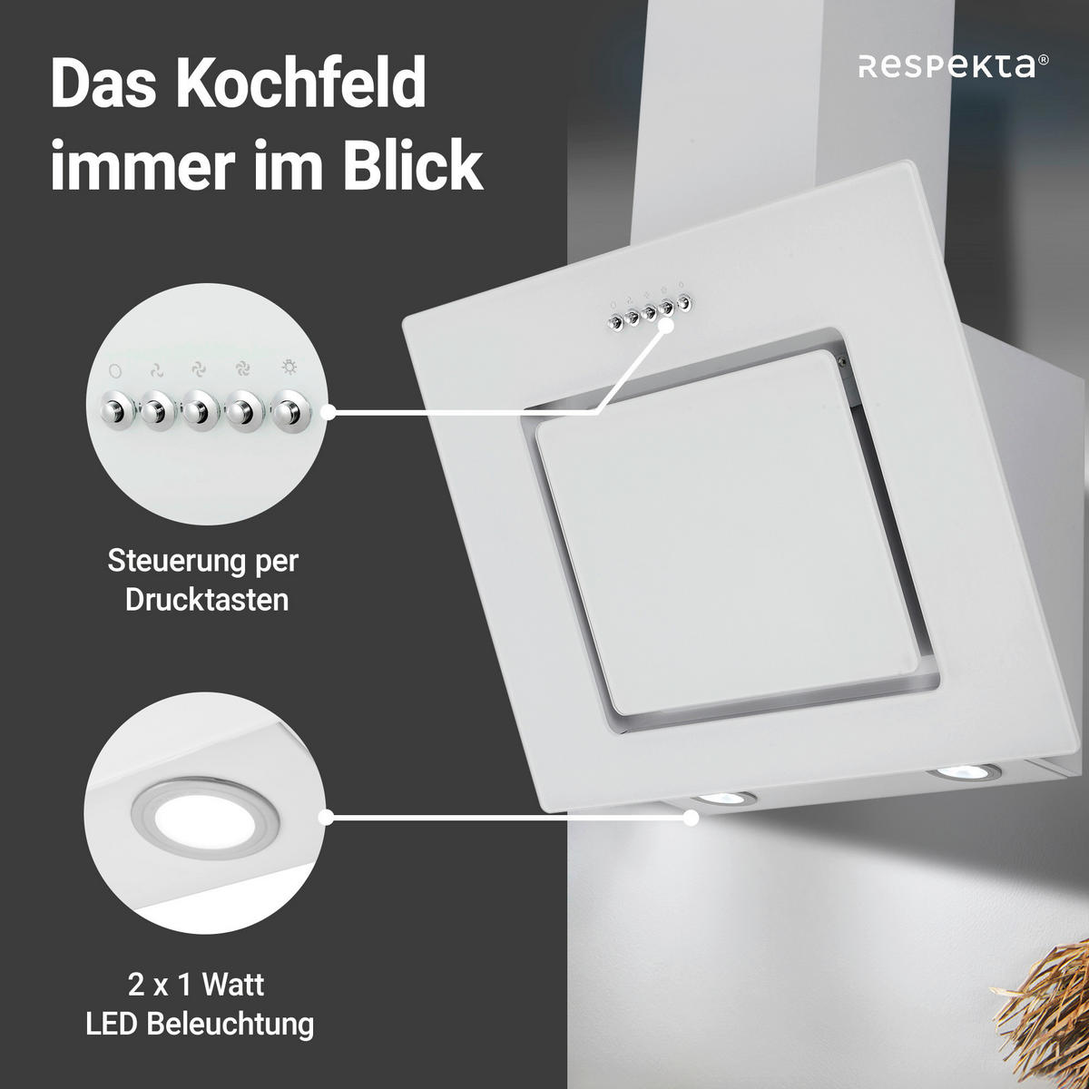 Respekta Dunstabzugshaube CH22010WBZ weiß Metall B/H/T: ca. 60x73,9x34 cm CH22010WBZ - weiß (60,00/73,90/34,00cm) - Respekta