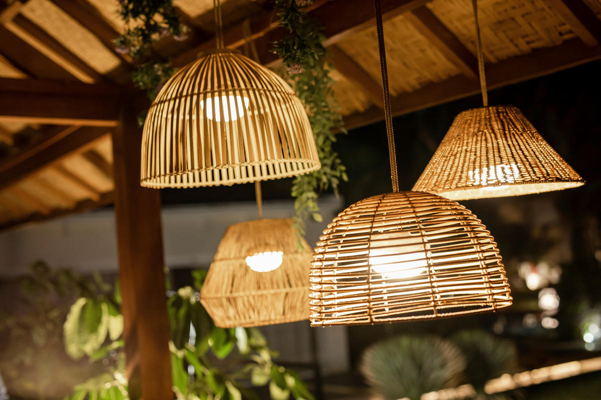 NewGarden LED-Pendelleuchte beige Rattan B/H/L: ca. 43,5x30,5x43,5 cm 1.0 Brennstellen REONA 30 - beige (43,50/43,50/30,50cm) - NewGarden