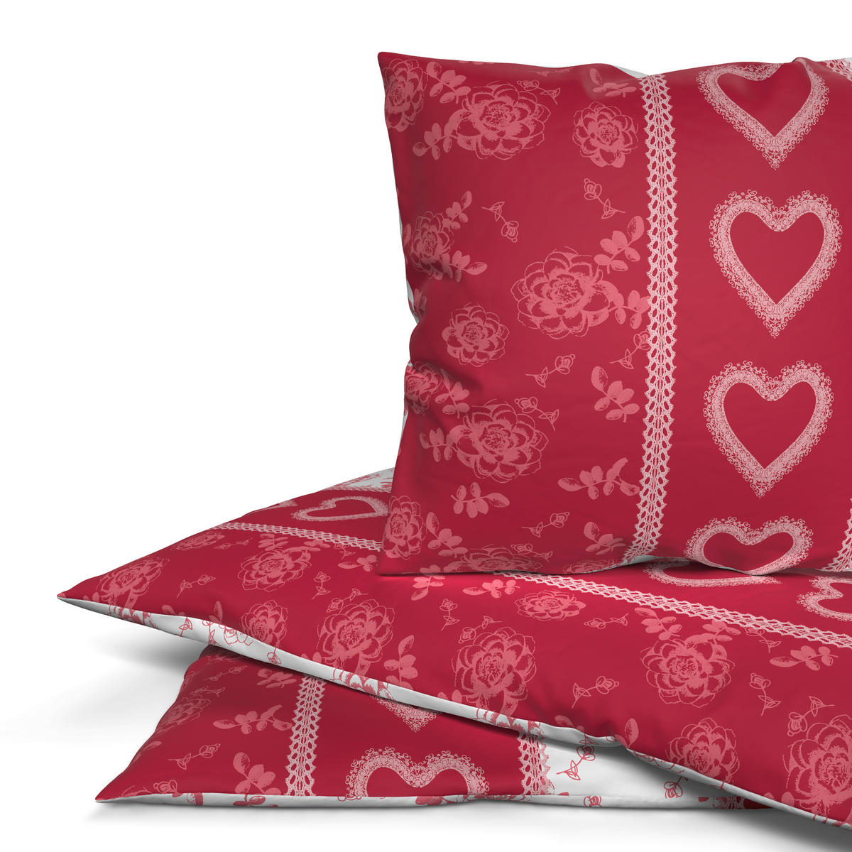 Baumwoll Bettwäsche Cotton touch Bettwäsche_Cotton-Touch Rose - weiß/rot (135,00/200,00cm) - Sensation