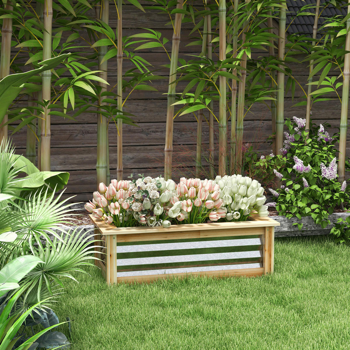 Outsunny Hochbeet silber Metall B/H/L: ca. 45x30x90 cm Hochbeet - natur/silber (90,00/45,00/30,00cm) - Outsunny
