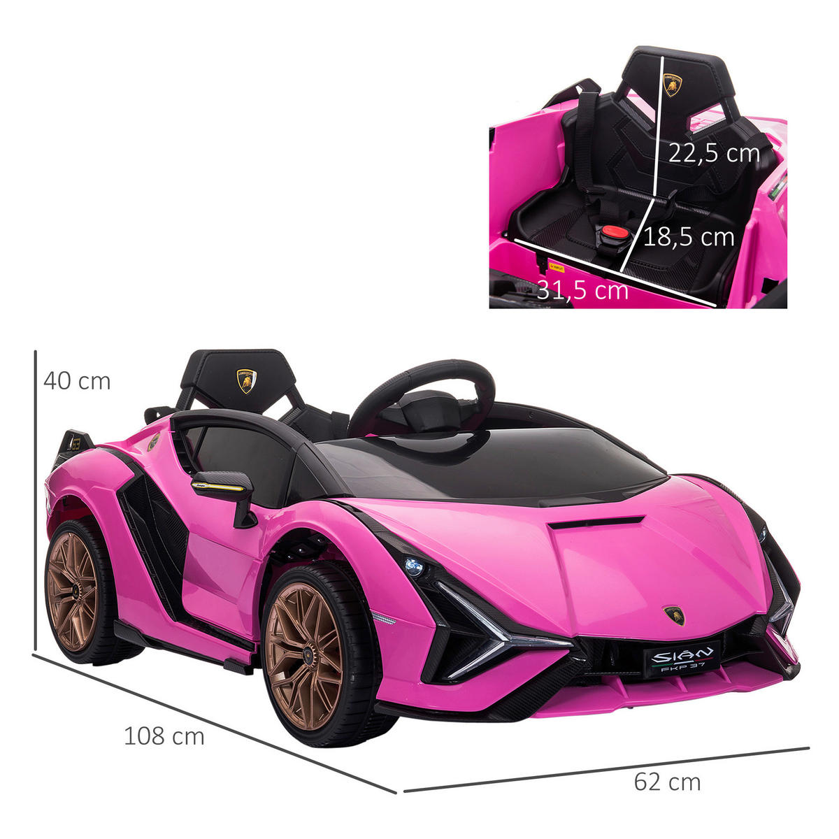 HOMCOM Kinder-Elektroauto rosa B/H/L: ca. 62x40x108 cm Kinder-Elektroauto - rosa (108,00/62,00/40,00cm) - HOMCOM