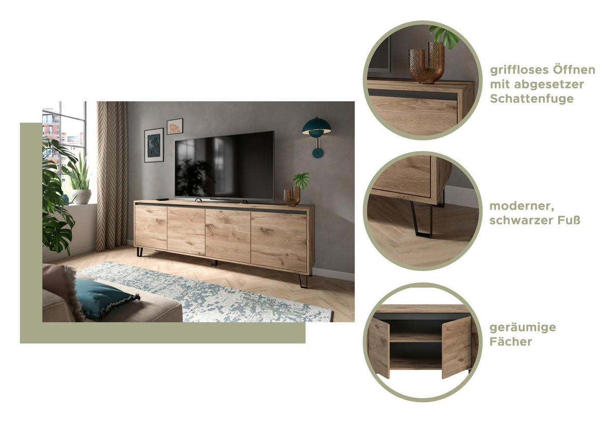 TV-Lowboard Balton Oak Eiche Viking Nachbildung B/H/T: ca. 184x67x40 cm Balton - Oak (184,00/67,00/40,00cm)