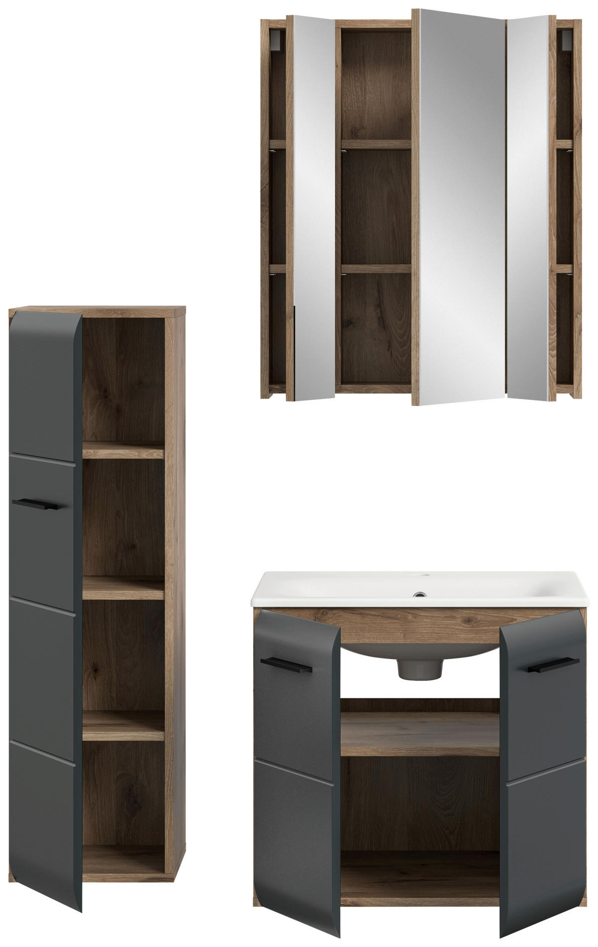 Badezimmer-Set Ice Nox Oak Nachbildung schwarz matt B/H/T: ca. 105x185x46 cm Ice - schwarz (105,00/185,00/46,00cm) - xonox.home