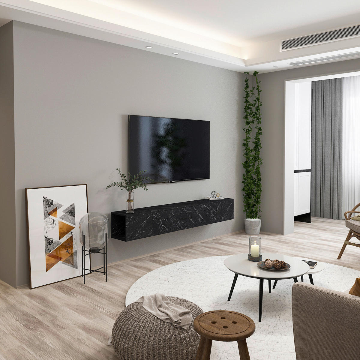 TV-Lowboard Acworth schwarz Marmor Optik B/H/T: ca. 160x30x29,6 cm Acworth - schwarz (160,00/30,00/29,60cm) - moebel17