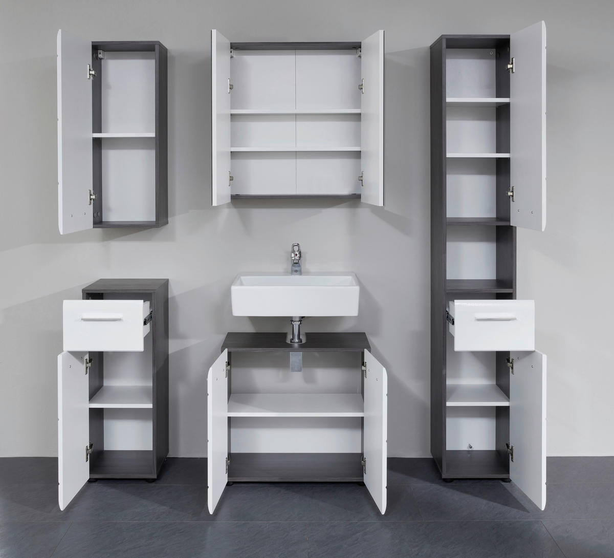 Badkommode Line Rauchsilber Nachbildung weiß Hochglanz B/H/T: ca. 30x79x31 cm Line - weiß (30,00/79,00/31,00cm)