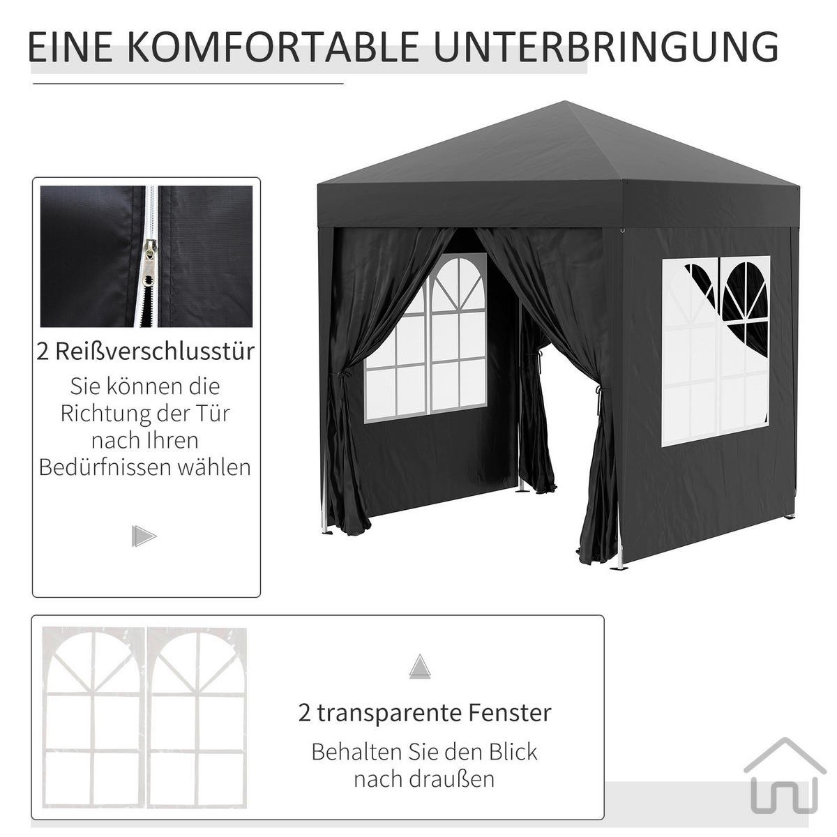 Outsunny Faltpavillon schwarz Stoff B/H/L: ca. 200x240x200 cm Faltpavillon - schwarz (200,00/200,00/240,00cm) - Outsunny
