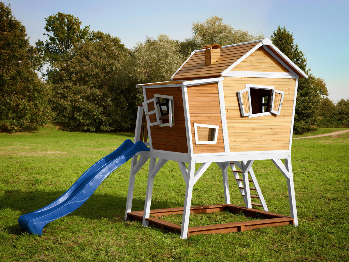 AXI Spielhaus Max braun B/H/L: ca. 432x288x193 cm Max - braun/blau (193,00/432,00/288,00cm) - AXI