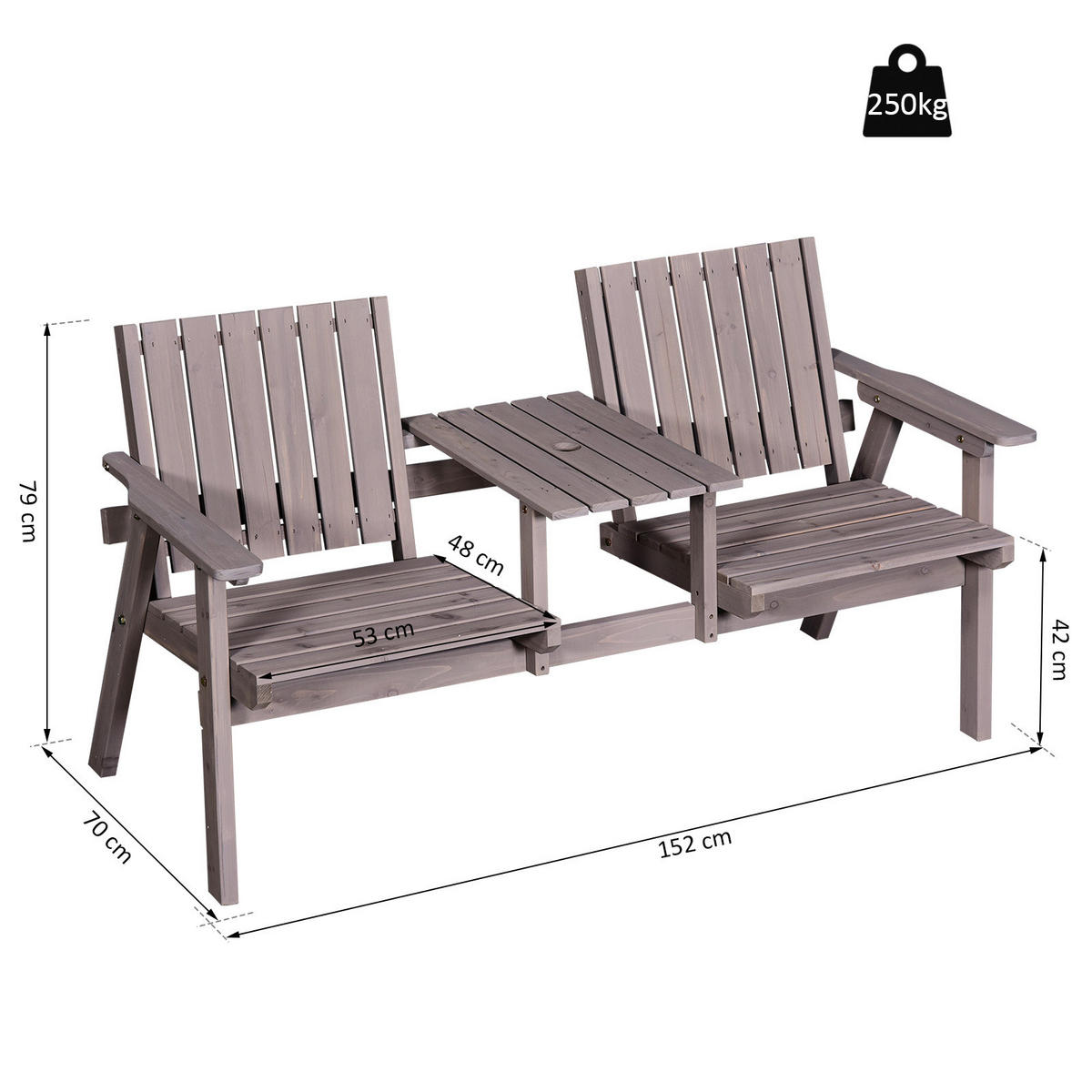 Outsunny Gartenbank grau Holz B/H/T/L: ca. 70x83x70x152 cm Gartenbank - grau (152,00/70,00/83,00cm) - Outsunny