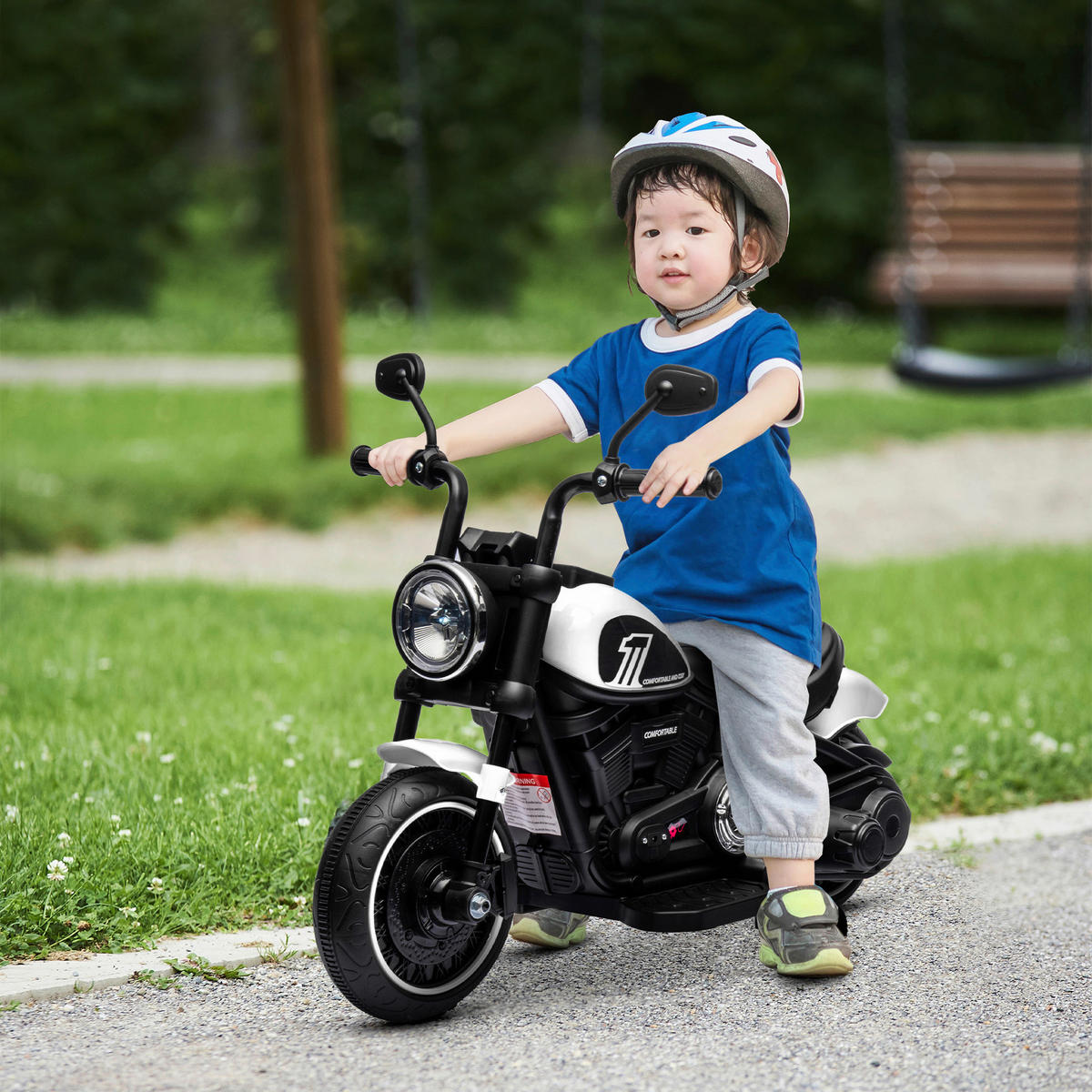 HOMCOM Kinder-Elektromotorrad schwarz B/H/L: ca. 42x57x76 cm Kinder-Elektromotorrad - weiß/schwarz (76,00/42,00/57,00cm) - HOMCOM
