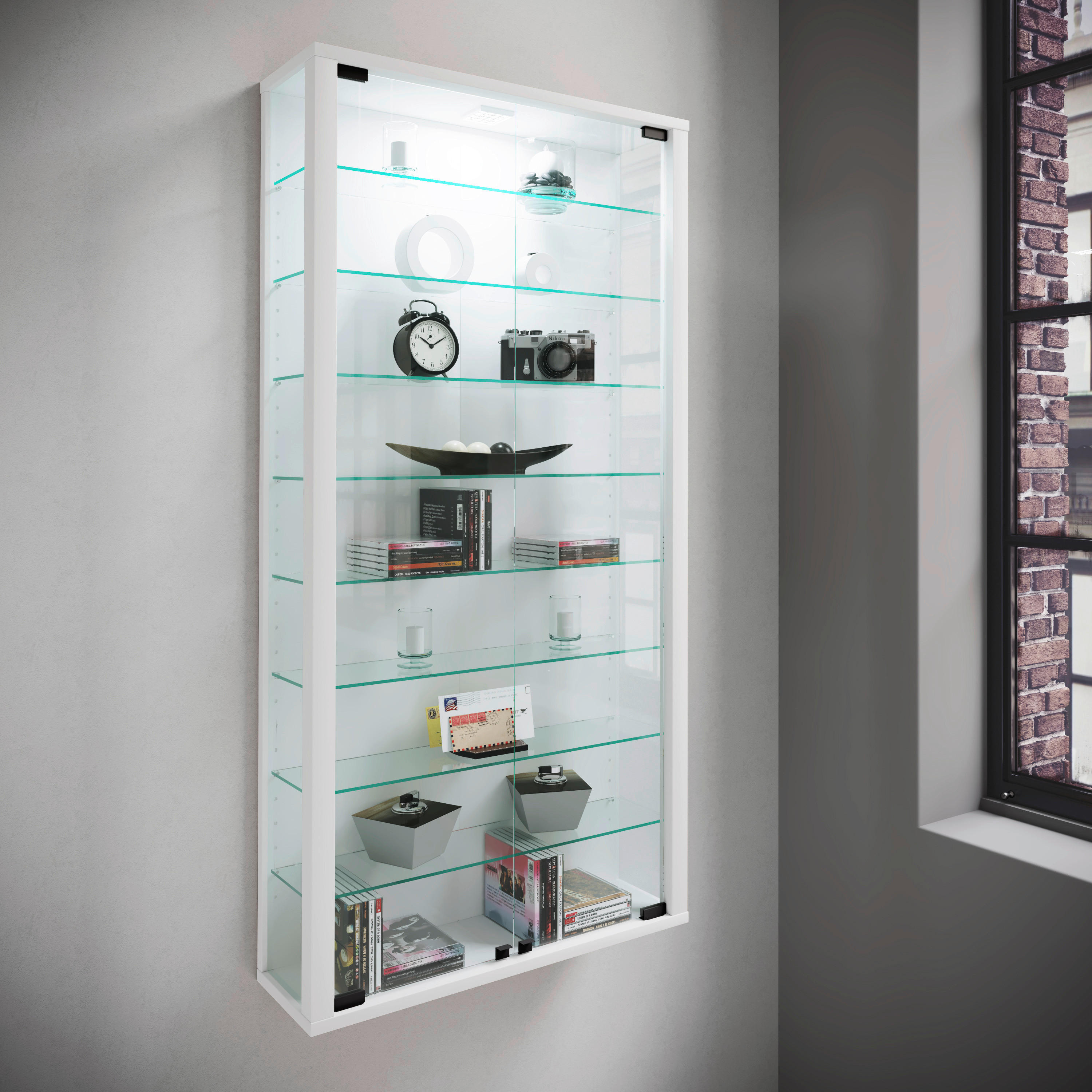 Vitrine Vitrosa Maxi weiß Holzwerkstoff Glas B/H/T: ca. 59x113x18 cm Vitrosa Maxi - weiß (59,00/113,00/18,00cm) - VCM Möbel