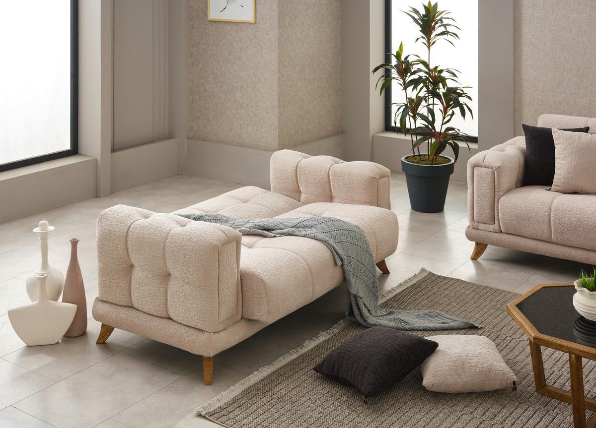 Sofa 3-2-1 Rixos beige Webstoff Rixos - beige/Eiche