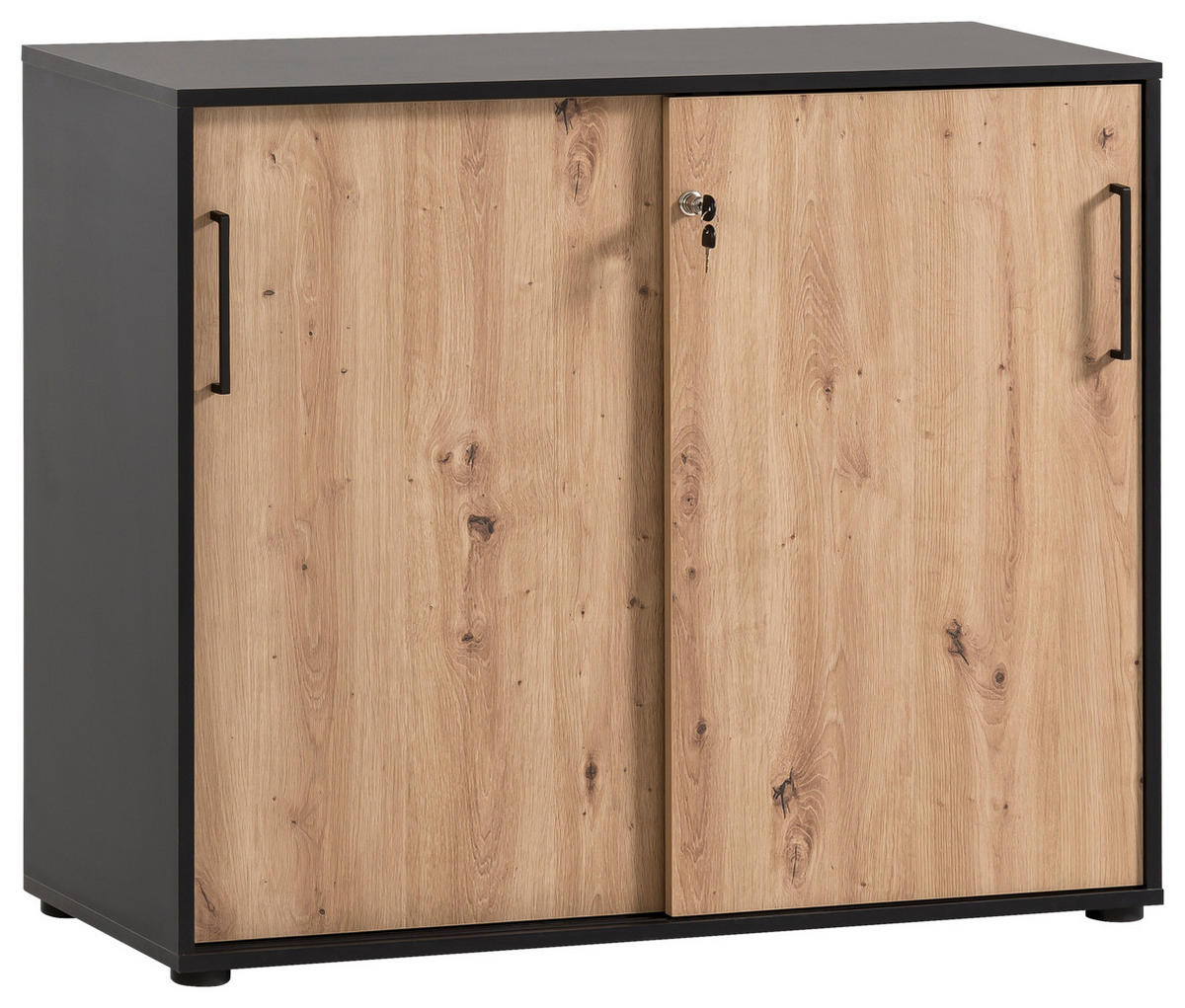 Schiebetürenschrank Aino Eiche B/H/T: ca. 100x83,6x41 cm Aino - Eiche/schwarz (100,00/83,60/41,00cm) - Möbelpartner