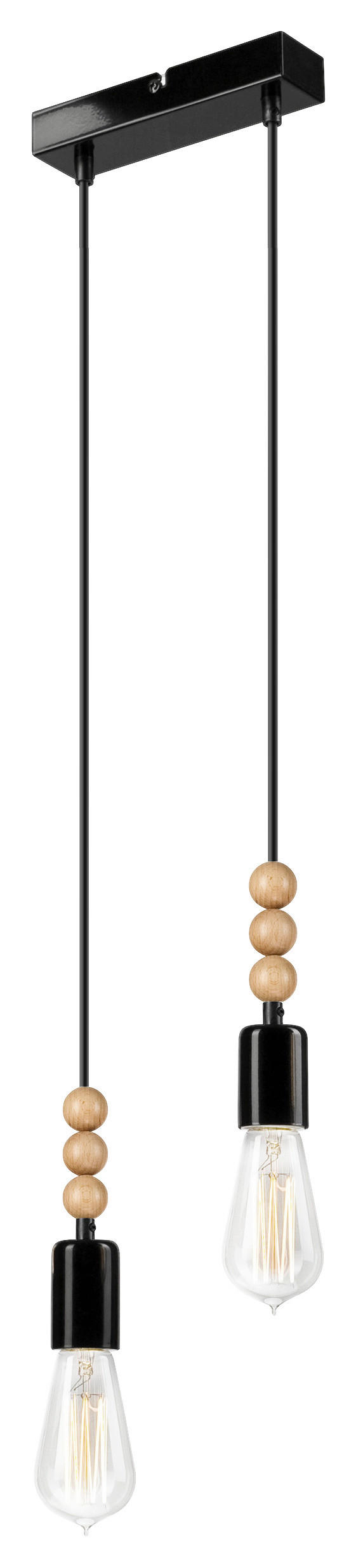 Lamkur Pendelleuchte SIMON 37356 schwarz Stahl Holz H/L: ca. 94x20 cm E27 2 Brennstellen Simon - schwarz (20,00cm) - Lamkur