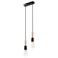 Lamkur Pendelleuchte SIMON 37356 schwarz Stahl Holz H/L: ca. 94x20 cm E27 2 Brennstellen Simon - schwarz (20,00cm) - Lamkur