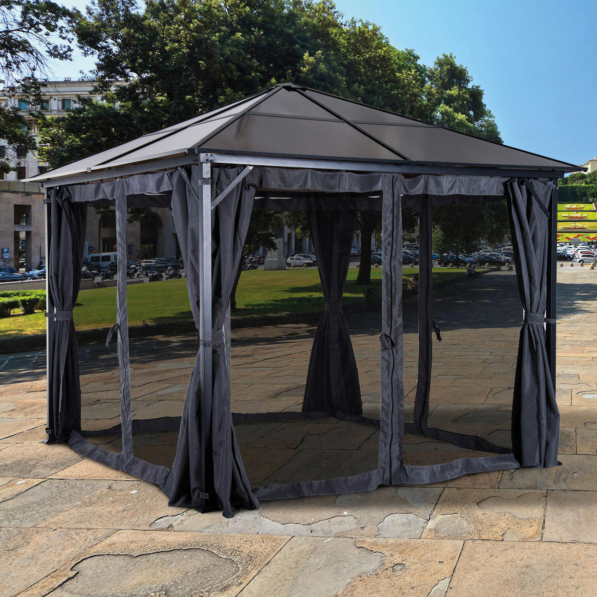 Outsunny Gartenpavillon braun Alu B/H/L: ca. 300x265x300 cm Gartenpavillon - braun/dunkelgrau (300,00/300,00/265,00cm) - Outsunny