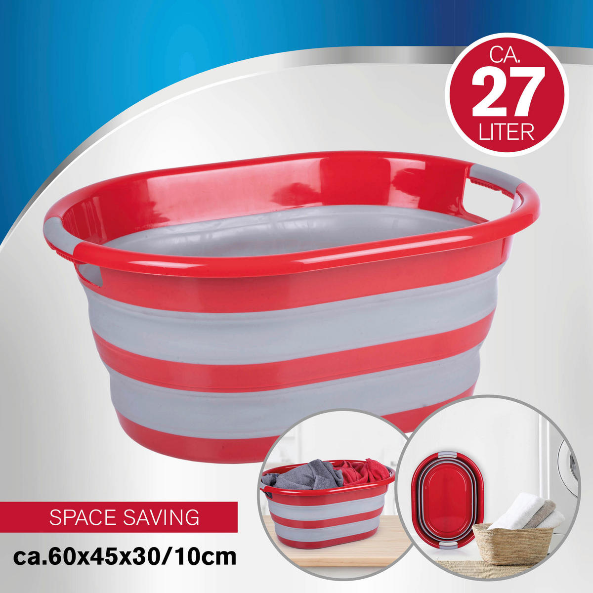 Dirt Devil Wäschekorb grau B/H/L: ca. 60x30x45 cm Faltbarer_Wäschekorb 27l - rot/grau (45,00/60,00/30,00cm) - Dirt Devil