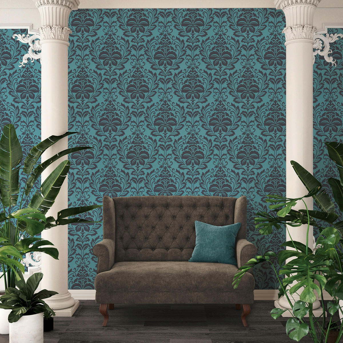 A.S.Creation Vliestapete Attractive Barock türkis grau B/L: ca. 53x1005 cm Attractive - türkis/grau (53,00/1005,00cm) - A.S.Creation