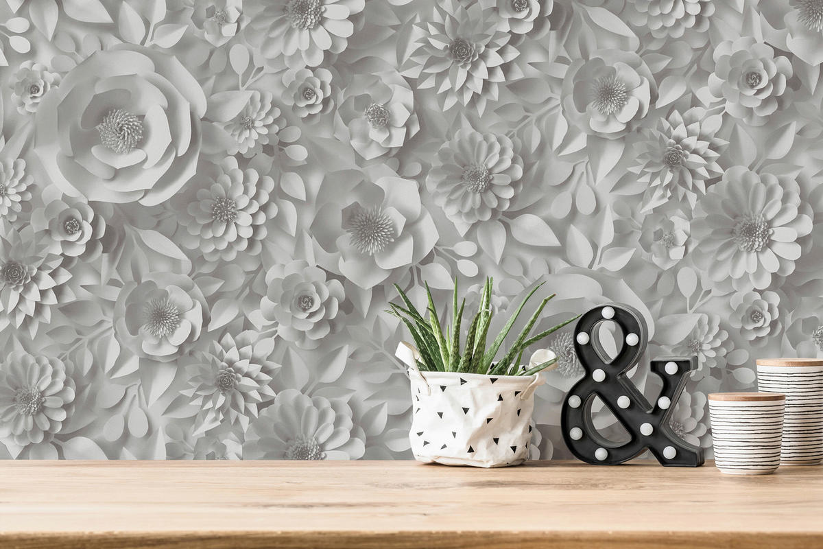 A.S.Creation Vliestapete Floral grau B/H: ca. 0,53x10,05 cm Tapete 3D in Grau - grau (0,53/10,05cm) - A.S.Creation