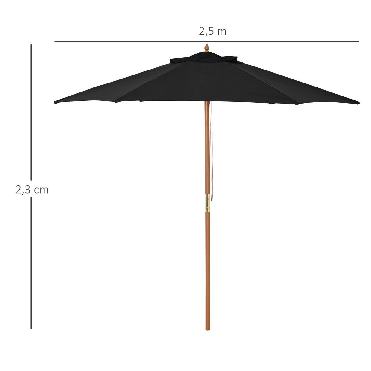 Outsunny Sonnenschirm schwarz Bambus H/D: ca. 230x2520 cm Sonnenschirm 3-stufig verstellbar - schwarz (2520,00/230,00cm) - Outsunny
