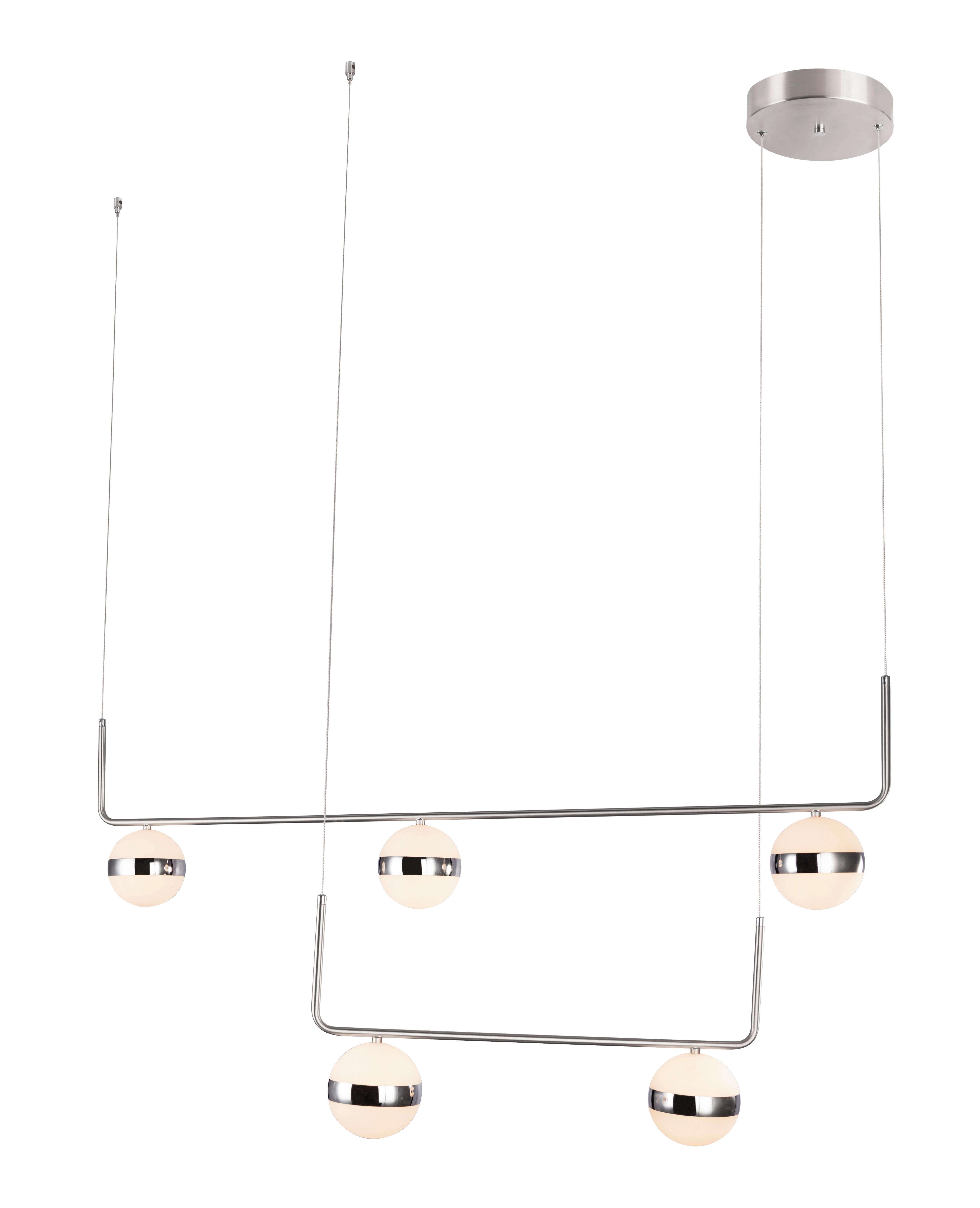 GLOBO Hängeleuchte 56008-5H1 nickel Opal Acryl Chrom B/H/L: ca. 38x150x130 cm 1.0 Brennstellen Lovest - nickel/Opal (130,00/38,00/150,00cm) - GLOBO