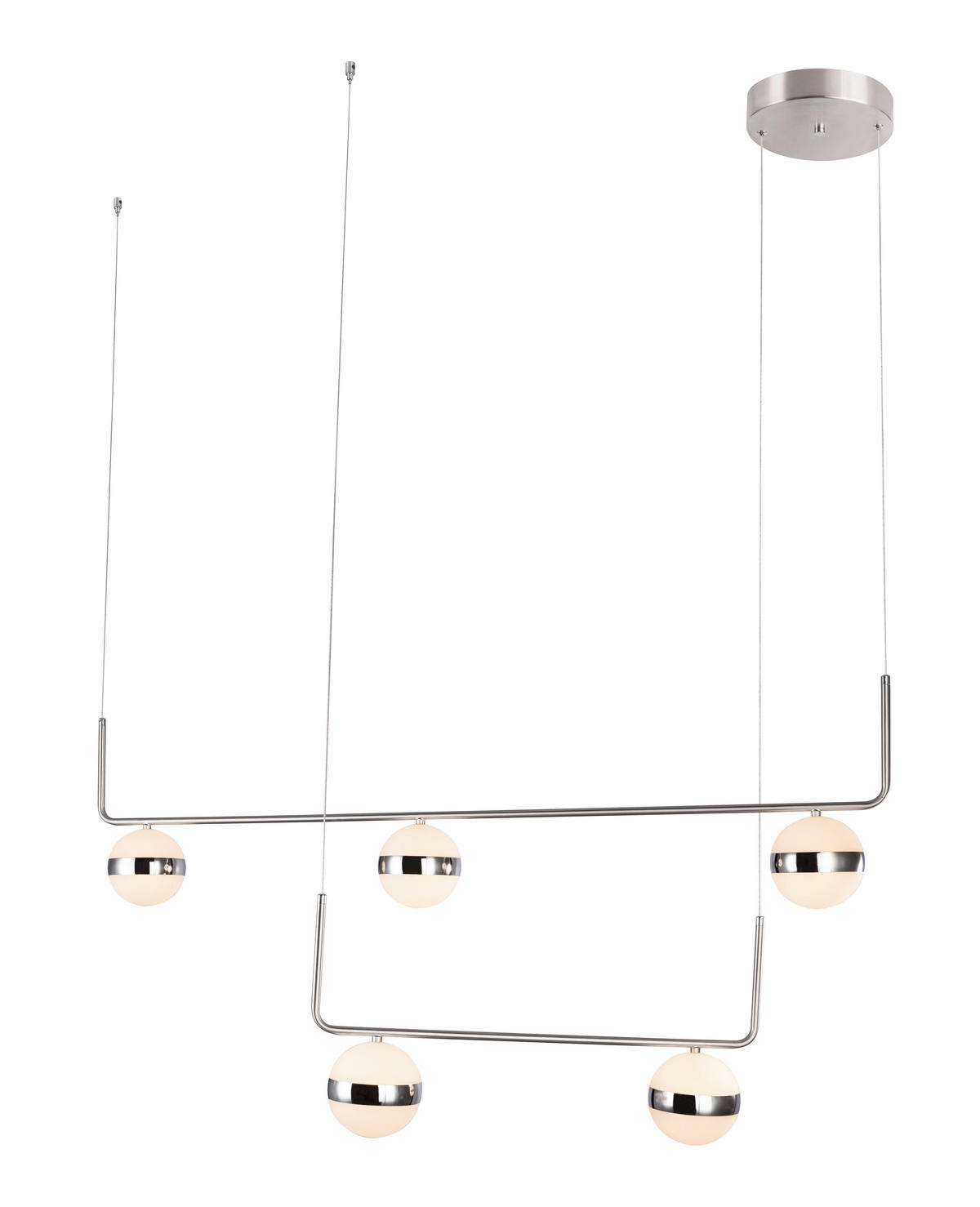 GLOBO Hängeleuchte 56008-5H1 nickel Opal Acryl Chrom B/H/L: ca. 38x150x130 cm 1.0 Brennstellen Lovest - nickel/Opal (130,00/38,00/150,00cm) - GLOBO
