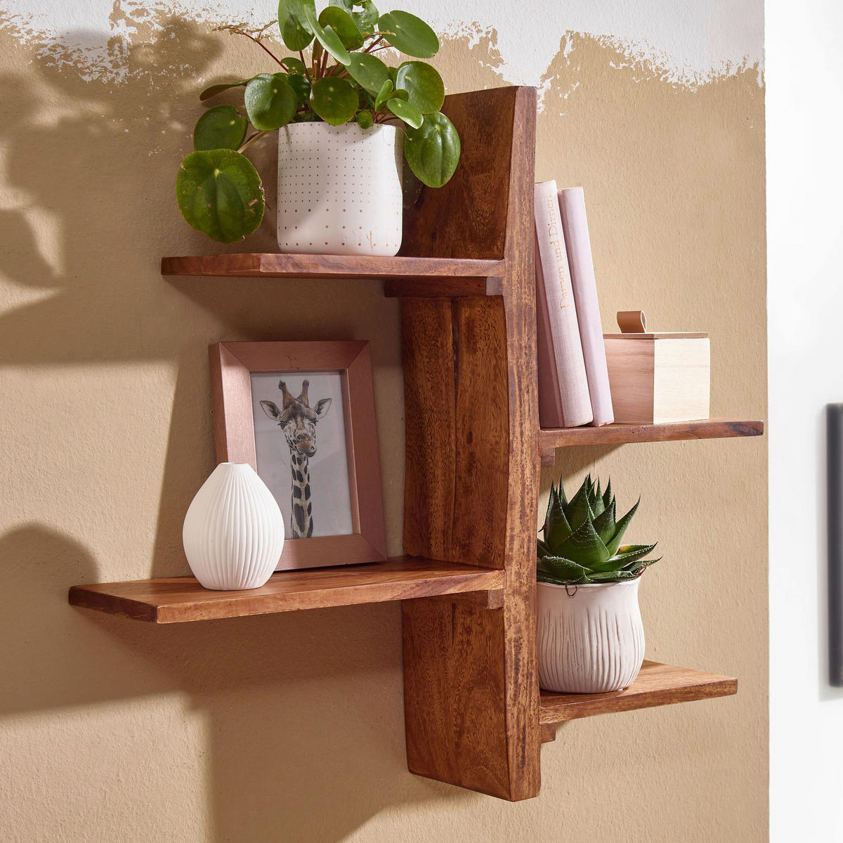 Wandregal rosenholz Holz B/H/T: ca. 58x60x15 cm Wandregal - rosenholz (58,00/60,00/15,00cm) - Wohnling