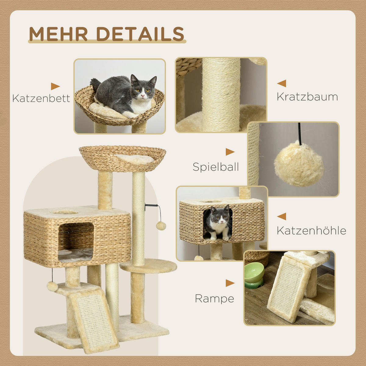 PawHut Kratzbaum beige Sisal B/H/L: ca. 40x98x60 cm Kratzbaum - beige (60,00/40,00/98,00cm) - PawHut