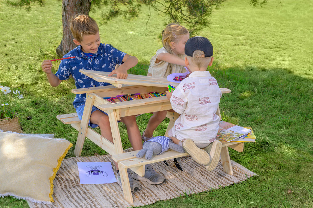 Timbela Kindersitzgarnitur M010 natur Holz B/H/L: ca. 90x50x90 cm M010 - natur (90,00/90,00/50,00cm) - Timbela
