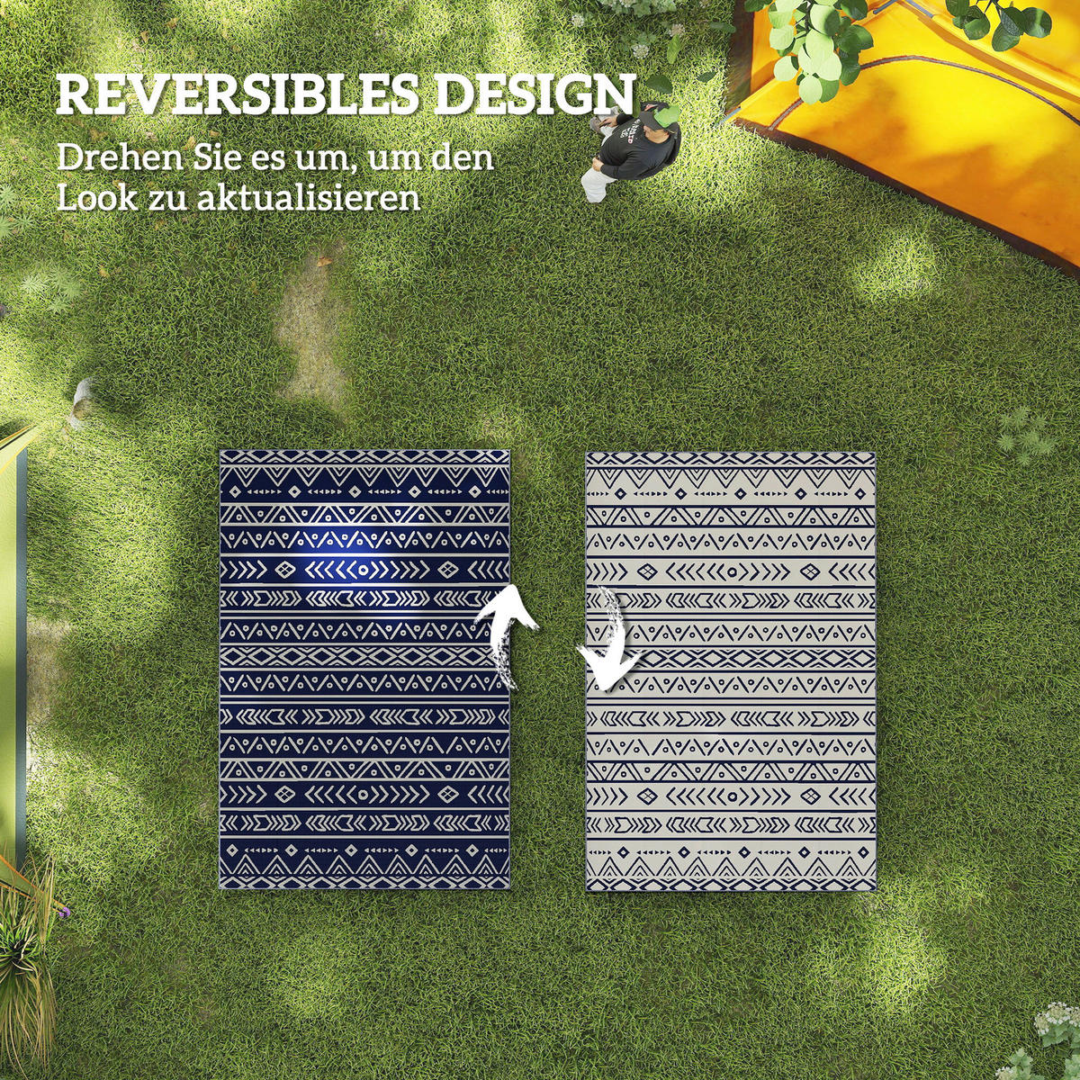 Outsunny Outdoor-Teppich blau B/H/L: ca. 274x1x182 cm Outdoorteppich - blau/weiß (182,00/274,00/1,00cm) - Outsunny