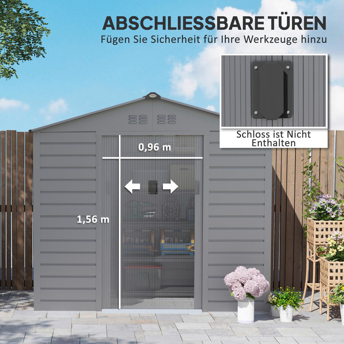 Outsunny Gerätehaus grau B/H/L: ca. 131x192x213 cm Gerätehaus - grau (213,00/131,00/192,00cm) - Outsunny