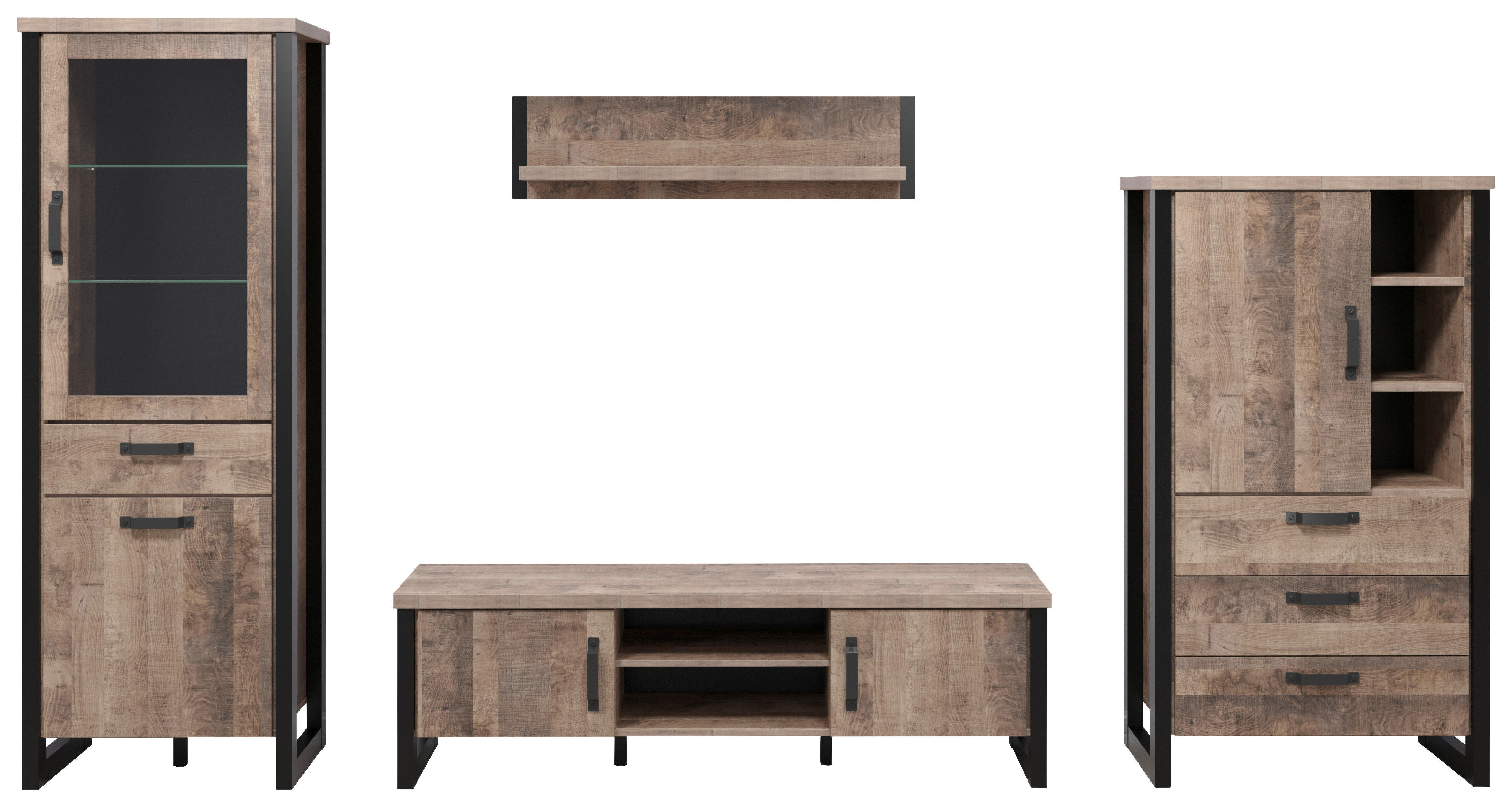 Wohnwand Emile Eiche Tabak Nachbildung B/H/T: ca. 353x195x45 cm Emile - Eiche (353,00/195,00/45,00cm) - Trendteam