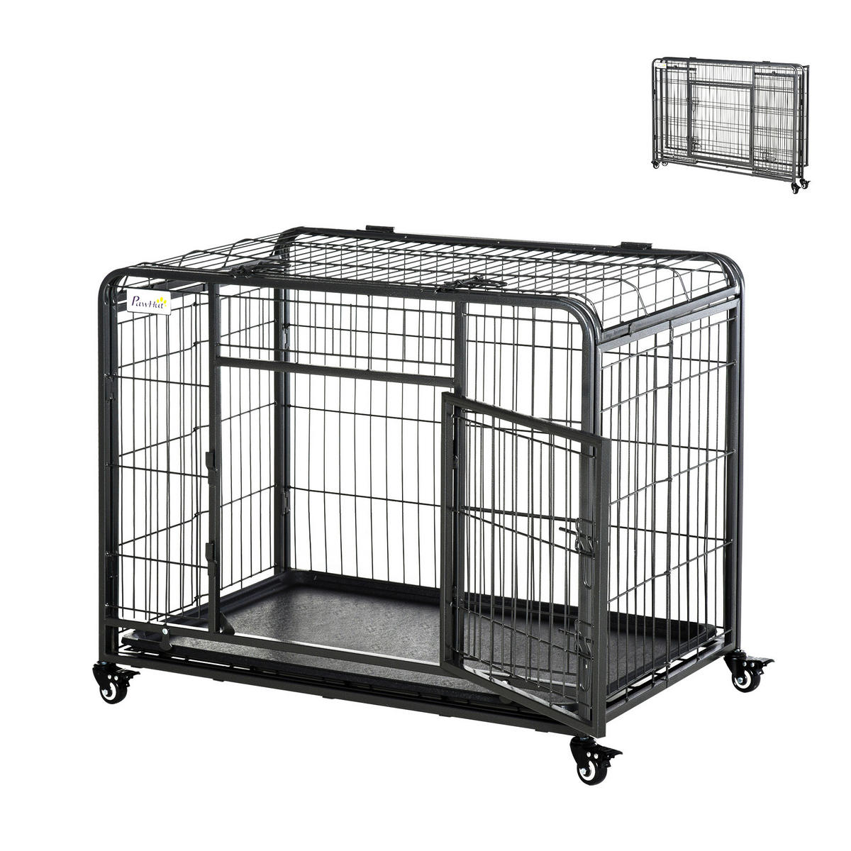 PawHut Hunde-Zubehör dunkelgrau Polypropylen B/H/L: ca. 58x94x69,5 cm Hundekäfig - dunkelgrau (69,50/58,00/94,00cm) - PawHut