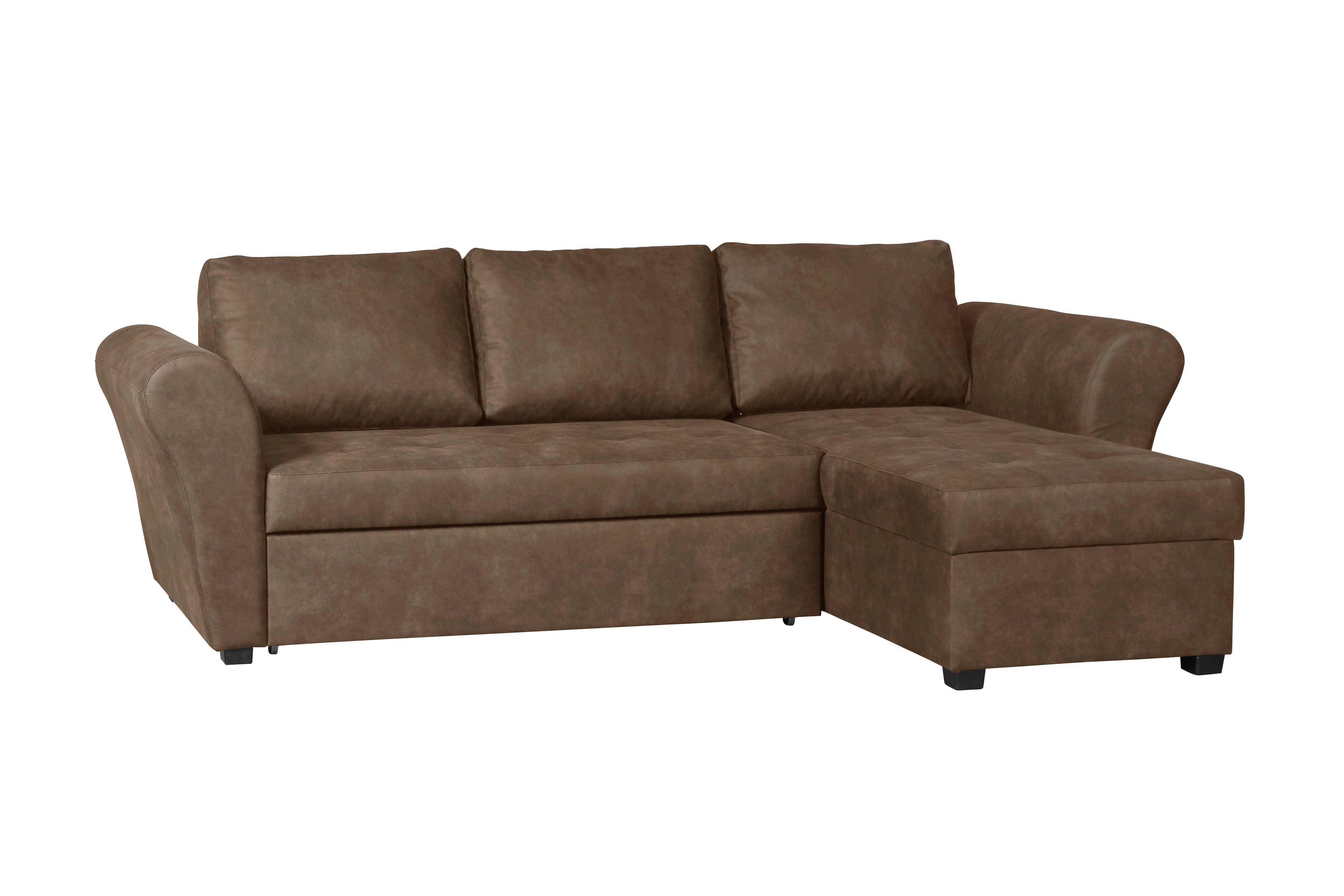 Thumbnail - Ecksofa mit Bettfunktion und Bettkasten braun Microfaser B/H/T: ca. 260x89x155 cm