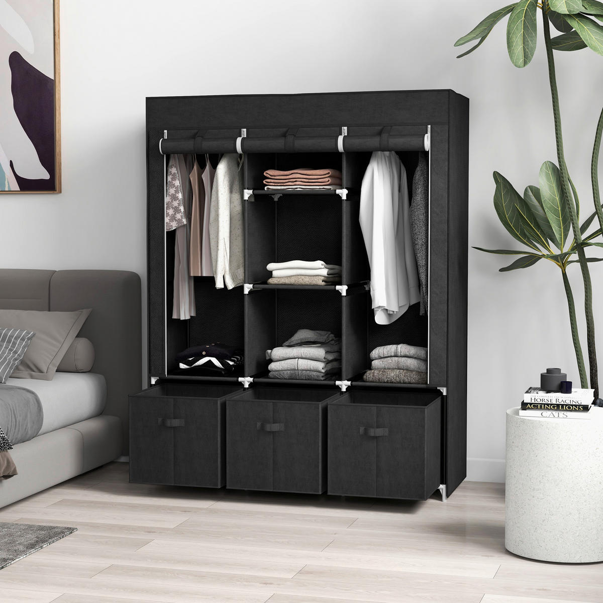 HOMCOM Kleiderschrank schwarz Polypropylen B/H/L: ca. 43x125x162,5 cm Stoffschrank - schwarz (162,50/43,00/125,00cm) - HOMCOM
