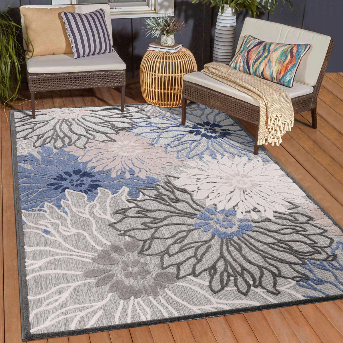 Sanat Outdoorteppich FLORAL grau B/L: ca. 120x170 cm FLORAL - grau (120,00/170,00cm) - Sanat