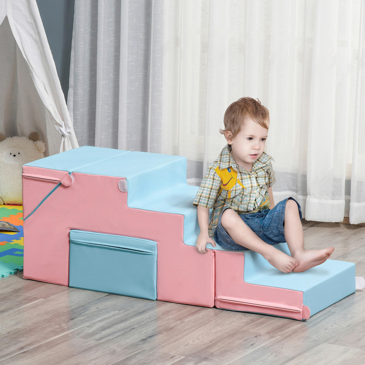 HOMCOM Kinder-Softplay-Set B/H/L: ca. 49x47x147 cm Kinder-Softplay-Set - blau/rosa (147,00/49,00/47,00cm) - HOMCOM