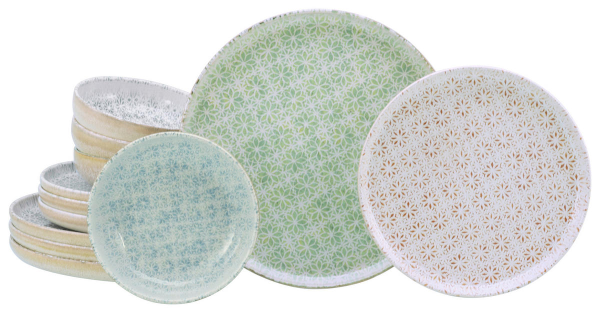 CreaTable Tafelservice Uno bunt Steinzeug 12 tlg. Uno - bunt - CreaTable