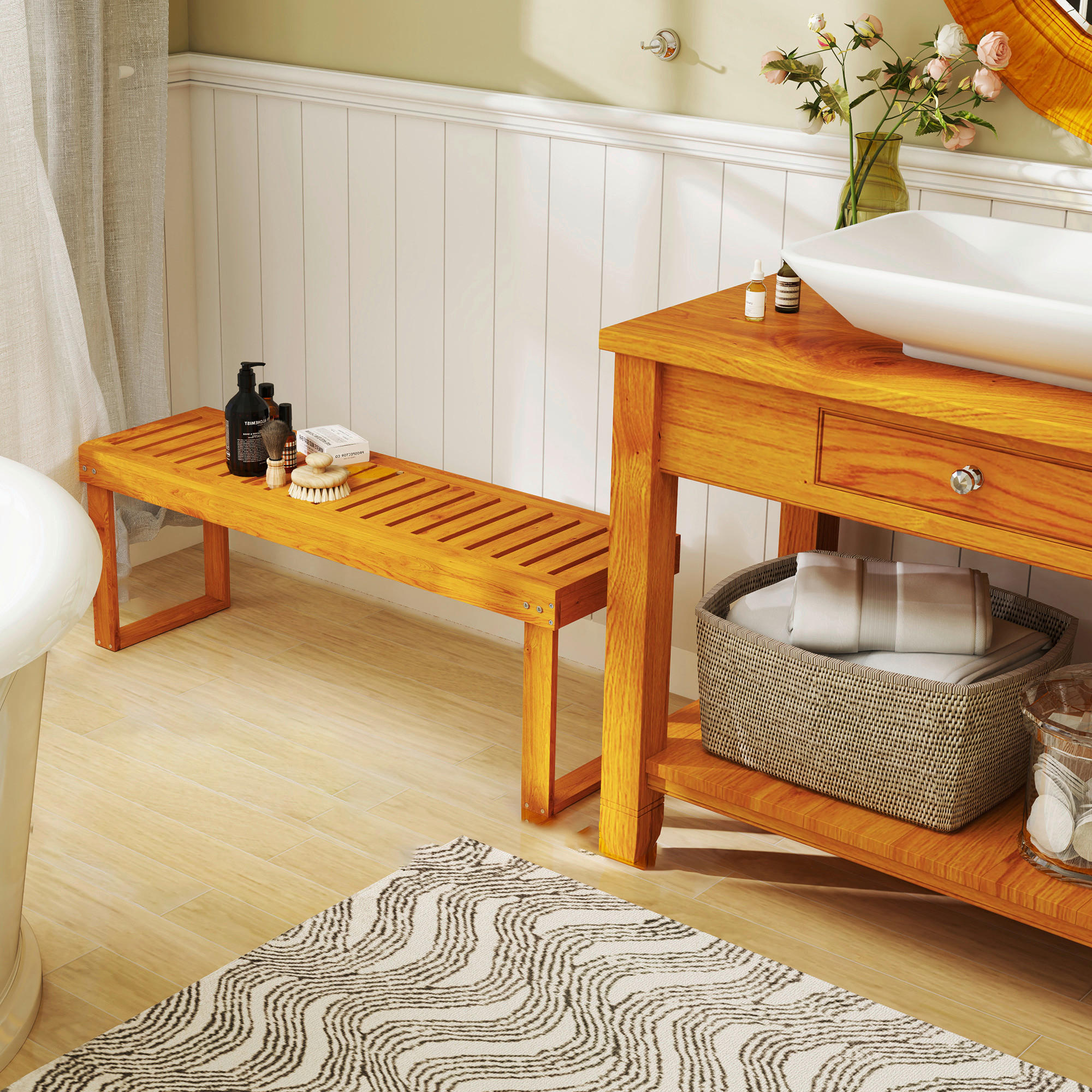 Outsunny Gartenbank teak Holz B/H/L: ca....