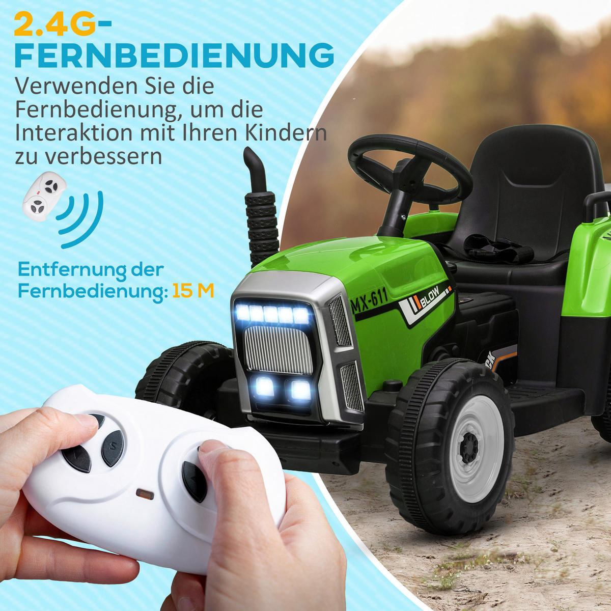 HOMCOM Kinder Elektro-Traktor grün B/H/L: ca. 50x52,5x136,5 cm Kinder Elektro-Traktor - grün (136,50/50,00/52,50cm) - HOMCOM