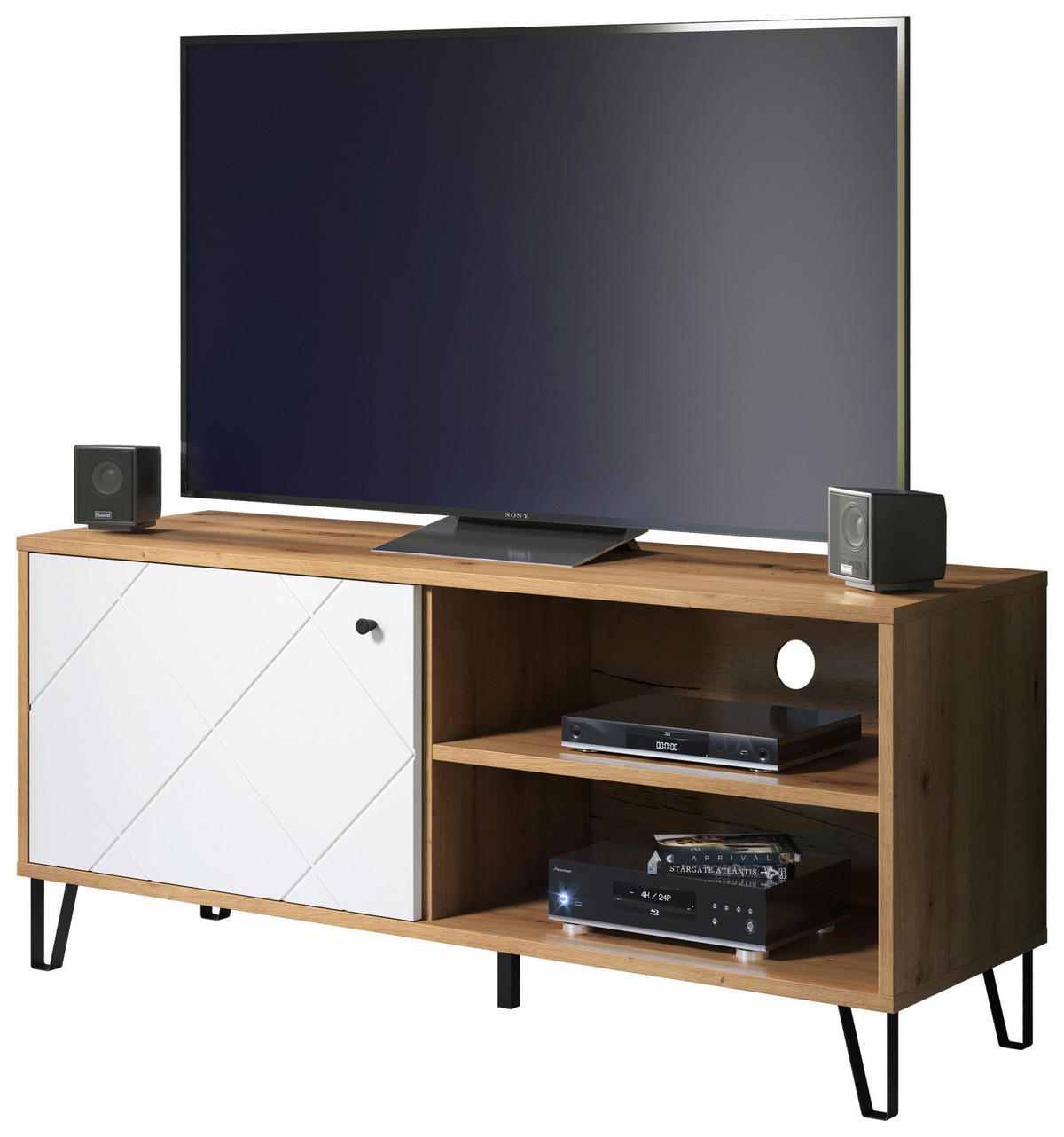 TV-Lowboard Touch weiß matt Eiche Artisan Nachbildung B/H/T: ca. 123x56x40 cm Touch - Eiche/weiß (123,00/56,00/40,00cm) - Trendteam